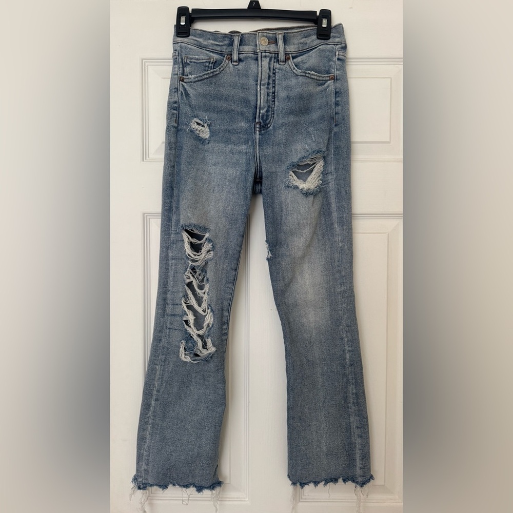 Express High Waisted Crop Flare Jeans With Stretch